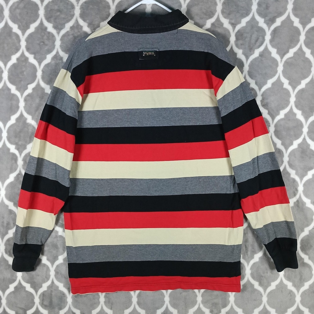 LRG Polo Shirt Mens Medium Multicolor Striped Long Sleeve Rugby Cotton - Picture 4 of 7